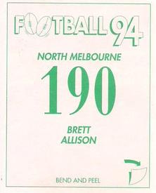 1994 Select AFL Stickers #190 Brett Allison Back